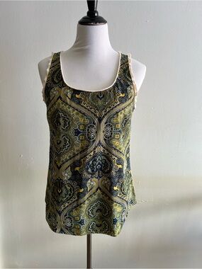 Tommy Hilfiger Olive Paisley Scoop Neck rough edges Tank